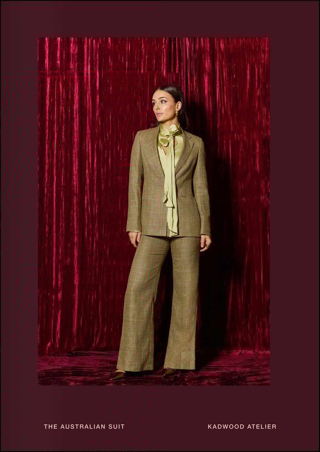 Sage Mesh hopsack fabric sample by Holland and Sherry from Yorkshire UK in 100 percent Australian Merino wool for The Australian Suit at Kadwood Atelier Sydney’s exclusive made to measure tailoring house for women