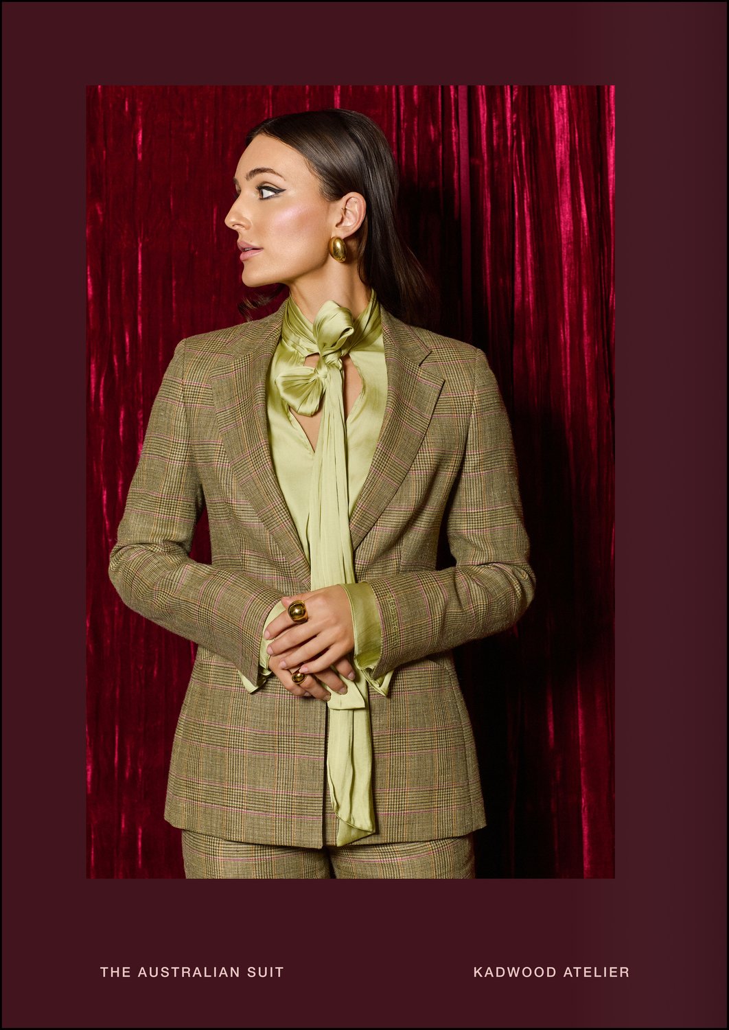 Close up of Sage Mesh hopsack fabric by Holland and Sherry in 100 percent Australian Merino wool showcasing sustainable craftsmanship for The Australian Suit by Creative Director Erin Kadwood at Kadwood Atelier global leader in women’s made to measure tailoring